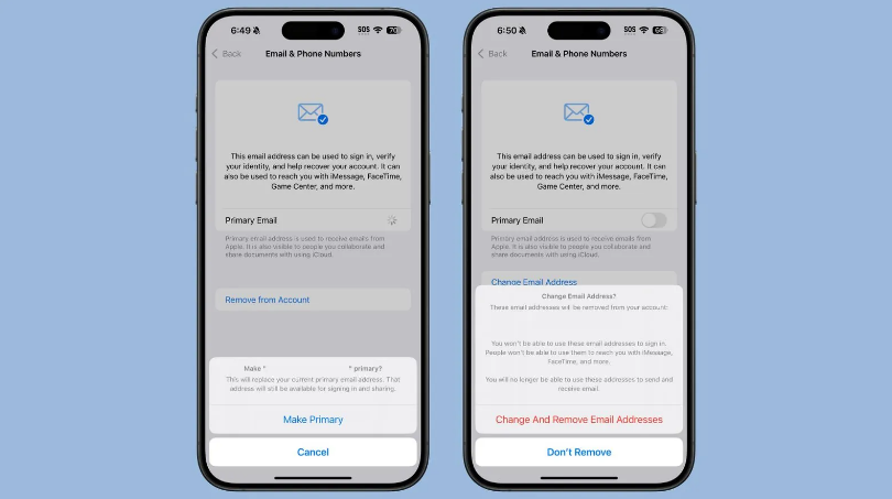 佛罗镇苹果手机维修分享苹果 iOS 18.1 支持设置“主要”邮箱地址并更改 iCloud 邮箱 