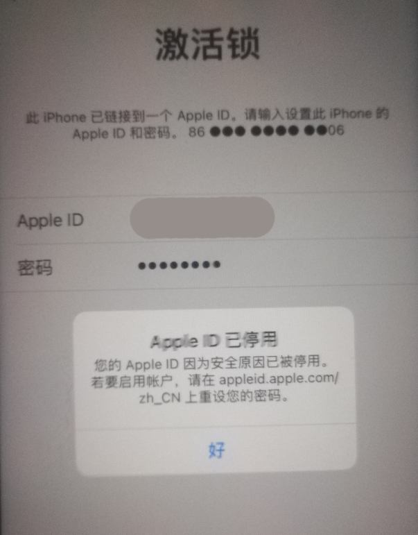 佛罗镇苹果手机维修分享iPhone 12 出现提示“Apple ID 已停用”怎么办 